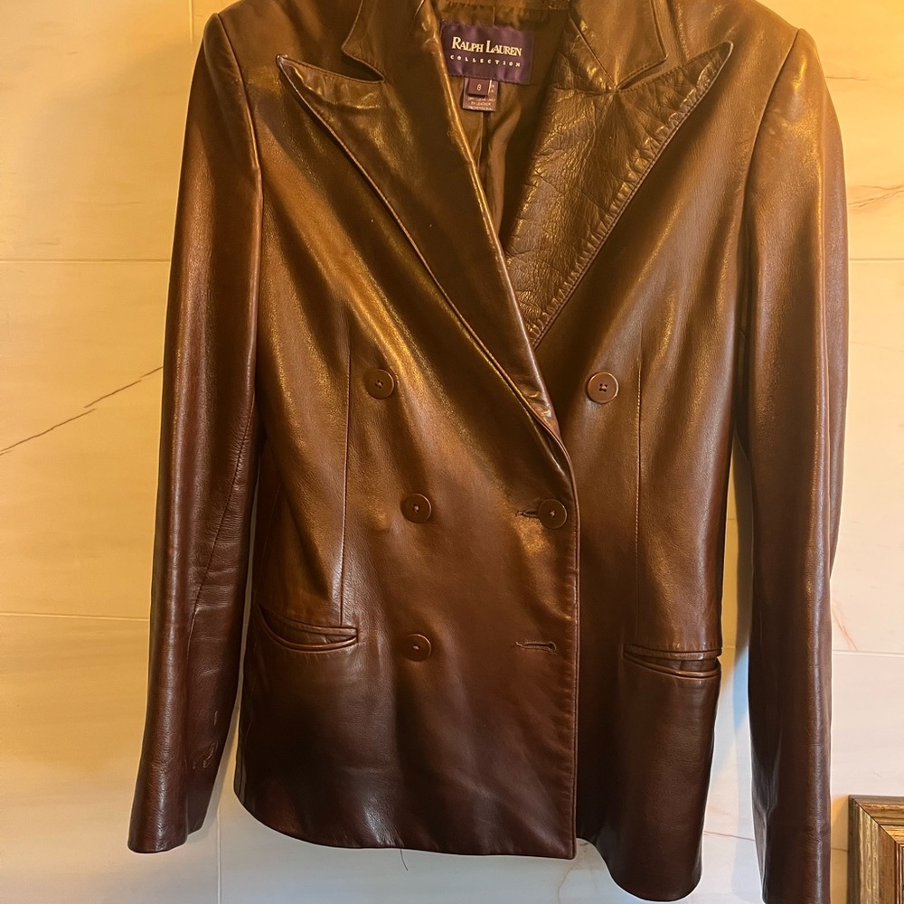 Ralph Lauren Purple Label double breasted lamb skin leather jacket Brown